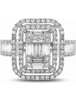 Engingold 0.98CT Pırlanta Kolları Taşlı Baget Yüzük