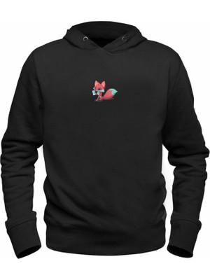 Alfa Tshirt Animal Tilki Resimli Baskılı Siyah Sweatshirt
