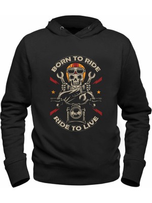Alfa Tshirt Motorcycle Rider Baskılı Siyah Sweatshirt