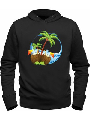 Alfa Tshirt Palmiye Baskılı Siyah Sweatshirt