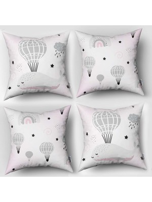 instababyrooms Çift Taraflı Dekoratif 43CM x 43CM Bebek Çocuk Odası 4 Lü Kırlent Kılıfı Model 017