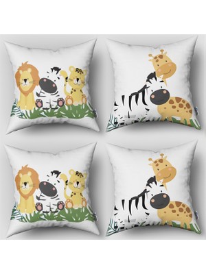 instababyrooms Çift Taraflı Dekoratif 43CM x 43CM Bebek Çocuk Odası 4 Lü Kırlent Kılıfı Model 258
