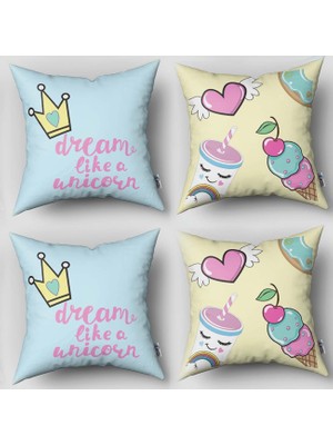 instababyrooms Çift Taraflı Dekoratif 43CM x 43CM Bebek Çocuk Odası 4 Lü Kırlent Kılıfı Model 151