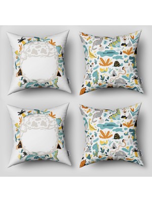 instababyrooms Çift Taraflı Dekoratif 43CM x 43CM Bebek Çocuk Odası 4 Lü Kırlent Kılıfı Model 1404