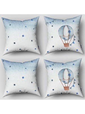 instababyrooms Çift Taraflı Dekoratif 43CM x 43CM Bebek Çocuk Odası 4 Lü Kırlent Kılıfı Model 016