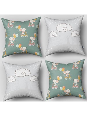 instababyrooms Çift Taraflı Dekoratif 43CM x 43CM Bebek Çocuk Odası 4 Lü Kırlent Kılıfı Model 194
