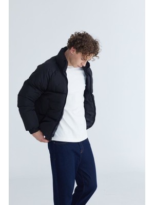 Bpm Erkek Reglan Kol Oversize Siyah Şişme Mont