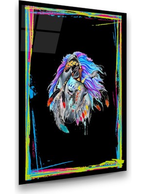 Glass Art Concept Renkli Çerçeveli At Dikey Cam Tablo