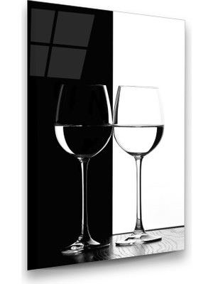 Glass Art Concept Kadehler Siyah Beyaz Dikey Cam Tablo
