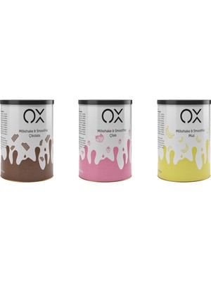 Ox Milkshake Teneke Kutu Çikolata, Çilek, Muz  3 x 500 gr