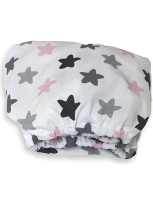 Bebek Özel Pamuklu Bebek ve Çocuk Lastikli Çarşaf Büyük Pembe Gri Yıldızlı 90 x 190 cm