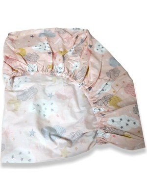 Bebek Özel % 100 Pamuklu Bebek ve Çocuk Lastikli Çarşaf Somon Bulutlu 90 x 190 cm