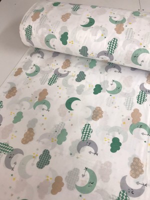 Pamuklu Bebek ve Çocuk Lastikli Çarşaf Yeşil Tatlı Bulutlar 90X190