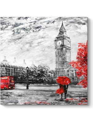 Tabloshop Kırmızı Ağaç ve Saat Kulesi Tablosu