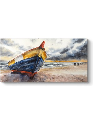 Tabloshop Sahilde Renkli Kayık Tablosu