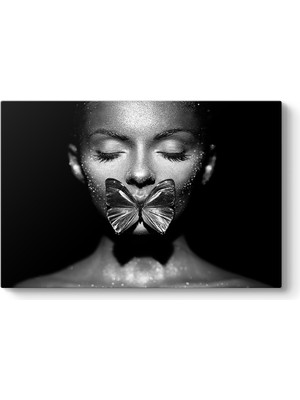 Tabloshop Kelebekli Işıltılı Kadın Tablosu