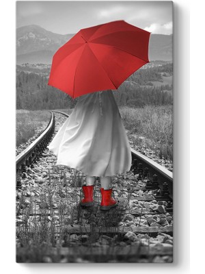 Tabloshop Raylarda Kırmızı Şemsiyeli Kız Tablosu