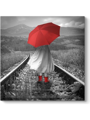 Tabloshop Raylarda Kırmızı Şemsiyeli Kız Tablosu
