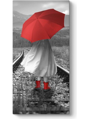 Tabloshop Raylarda Kırmızı Şemsiyeli Kız Tablosu