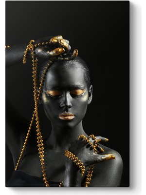 Tabloshop Altın Boyalı Siyahi Kadın Tablosu