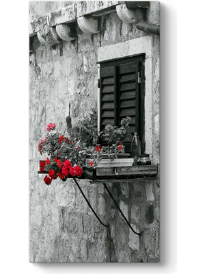 Tabloshop Kırmızı Çiçekli Pencere Tablosu