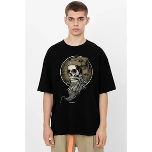 Sakallı Kurukafa Oversize Siyah Kısa Kollu Erkek T-Shirt