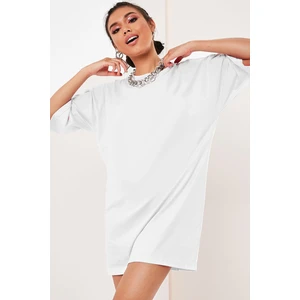 Düz, Baskısız Oversize Beyaz Kısa Kollu Kadın T-Shirt