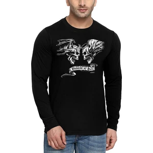 Melek Şeytan Bisiklet Yaka Siyah Uzun Kollu Penye Erkek T-Shirt