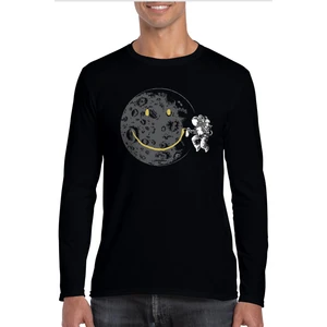 Grafitici Astronot Bisiklet Yaka Siyah Uzun Kollu Penye Erkek T-Shirt