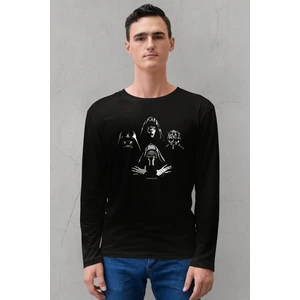 Dört Kafa Yıldız Savaşları Bisiklet Yaka Siyah Uzun Kollu Penye Erkek T-Shirt