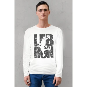 Lebron Yazı Bisiklet Yaka Beyaz Uzun Kollu Penye Erkek T-Shirt