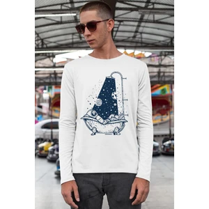 Astro Duş Bisiklet Yaka Beyaz Uzun Kollu Penye Erkek T-Shirt