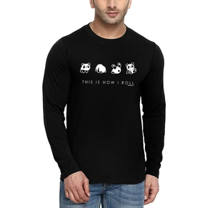 Panda Taklası Bisiklet Yaka Siyah Uzun Kollu Penye Erkek T-Shirt
