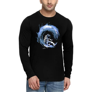 Galaktik Sörfcü Bisiklet Yaka Siyah Uzun Kollu Penye Erkek T-Shirt