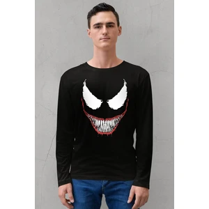 Timsah Dişler Bisiklet Yaka Siyah Uzun Kollu Penye Erkek T-Shirt