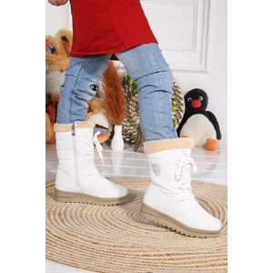 995  Içi Termal Kürklü Kız Çocuk Kar Botu Ayakkabı Beyaz