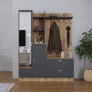 Robin Home Vestiyer Ayakkabılık Portmanto Aynalı Raf Çam-Antrasit