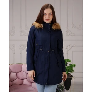 Vibeys Collection Lacivert Içi Kürkü ve Su Geçirmez Bayan Kışlık Mont&kaban