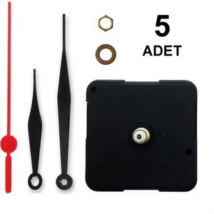 5 Adet, Duvar Saat Mekanizması, Sessiz, 10 mm Şaft, Saat Motoru, Metal Akrep, Yelkovan, Saniye