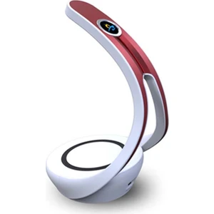 Kablosuz Şarj + Bluetooth Ses Çalar + LED Masa Lambası (Beyaz Bordo) (Yurt Dışından)