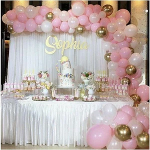 Bal10 Dünyası 100 Adet Metalik Balon ve Balon Zinciri (Krom Altın, Beyaz, Pembe Karışık) Konsept Balon Seti