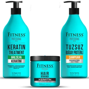 Fitness Professional Saç Düzleştirici Keratin Bakımı + Tuzsuz Şampuan + Onarıcı Keratin Maskesi