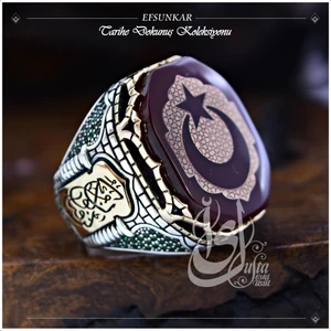 Osmanlı Gümüş Islam Usta Tasarımı Efsunkar Gümüş Erkek Yüzük