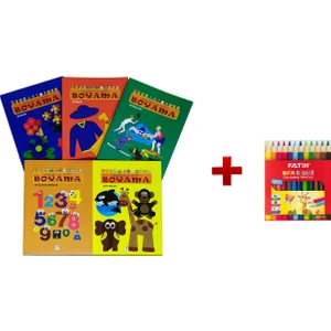 Çocuklar Için Renkli Kalemli Boyama Seti - ( 5 Boyama Kitabı + Fatih 12'li Küçük Boy Boya Kalemi )
