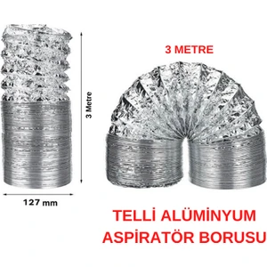 Beyaz Pazar Aspiratör Davlumbaz Ankastre Havalandırma Borusu 3 M Çelik Telli Alüminyum