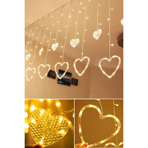 Kalp Perde LED Işık Animasyonlu Eklenebilir Fişli