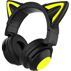 Aşırı Kulak Kulaklıklar Bluetooth 5.0, Kedi Kulağı ile Katlanabilir Stereo Kulaklık, Kulaklıklar, Dahili Mikrofon, Ev Ofisi Için Kablosuz Kulaklık - Siyah (Yurt Dışından)