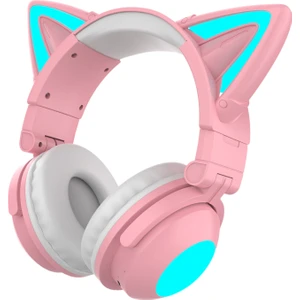 Aşırı Kulak Kulaklıklar Bluetooth 5.0, Katlanabilir Stereo Kulaklık Kedi Kulak, Kulaklık, Dahili Mikrofon, Ev Ofisi Için Kablosuz Kulaklık - Pembe (Yurt Dışından)