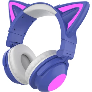 Aşırı Kulak Kulaklıklar Bluetooth 5.0, Kedi Kulağı ile Katlanabilir Stereo Kulaklık, Kulaklıklar, Dahili Mikrofon, Ev Ofisi Için Kablosuz Kulaklık - Mor (Yurt Dışından)