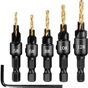 F Fityle 5 Adet / Takım Havşa Matkap Uçları 1/4 '' Hex Shank Ağaç Işleme Sayaç Vida Delik Tarzı 2 (Yurt Dışından)